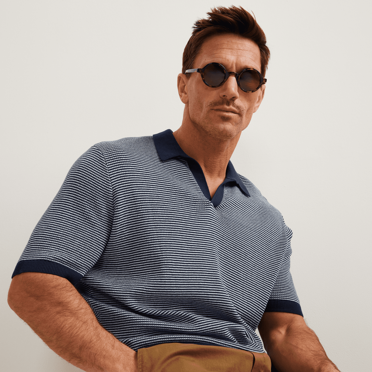 Men's Short Sleeve Novelty Polo Sweater – Stripe