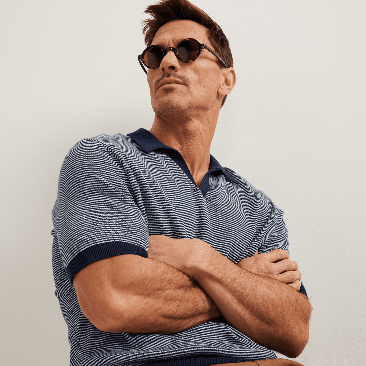 Men's Short Sleeve Novelty Polo Sweater – Stripe