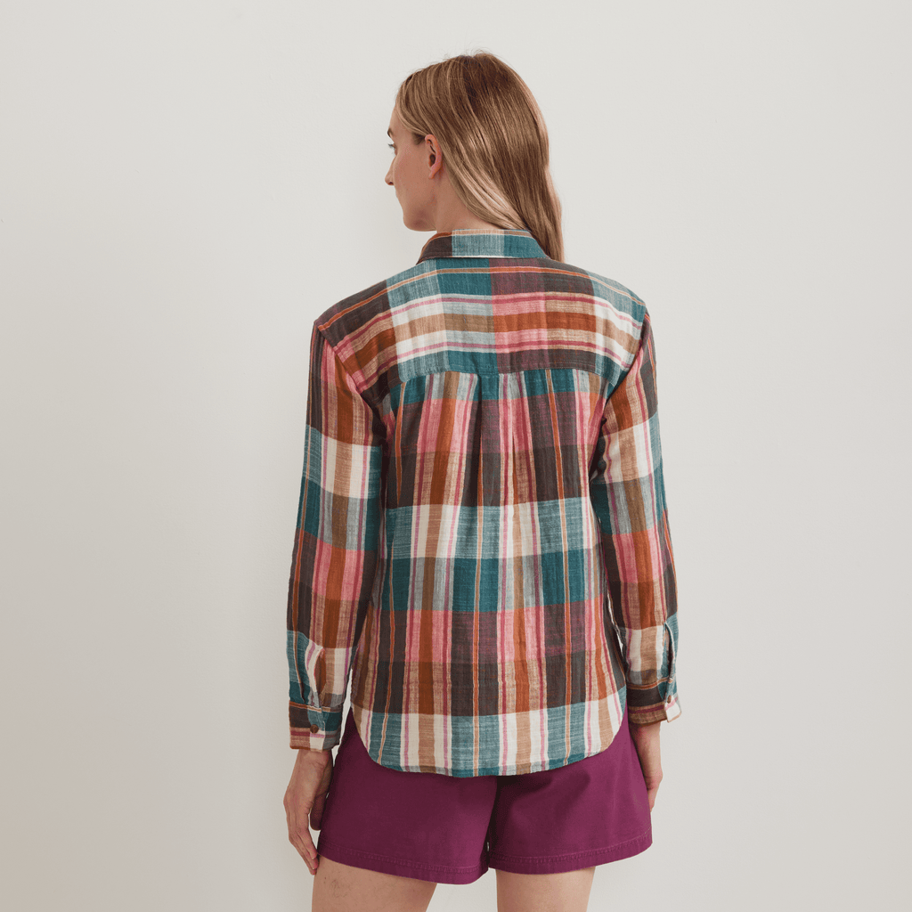 Women's Cotton Slub Plaid Long-Sleeve Shirt