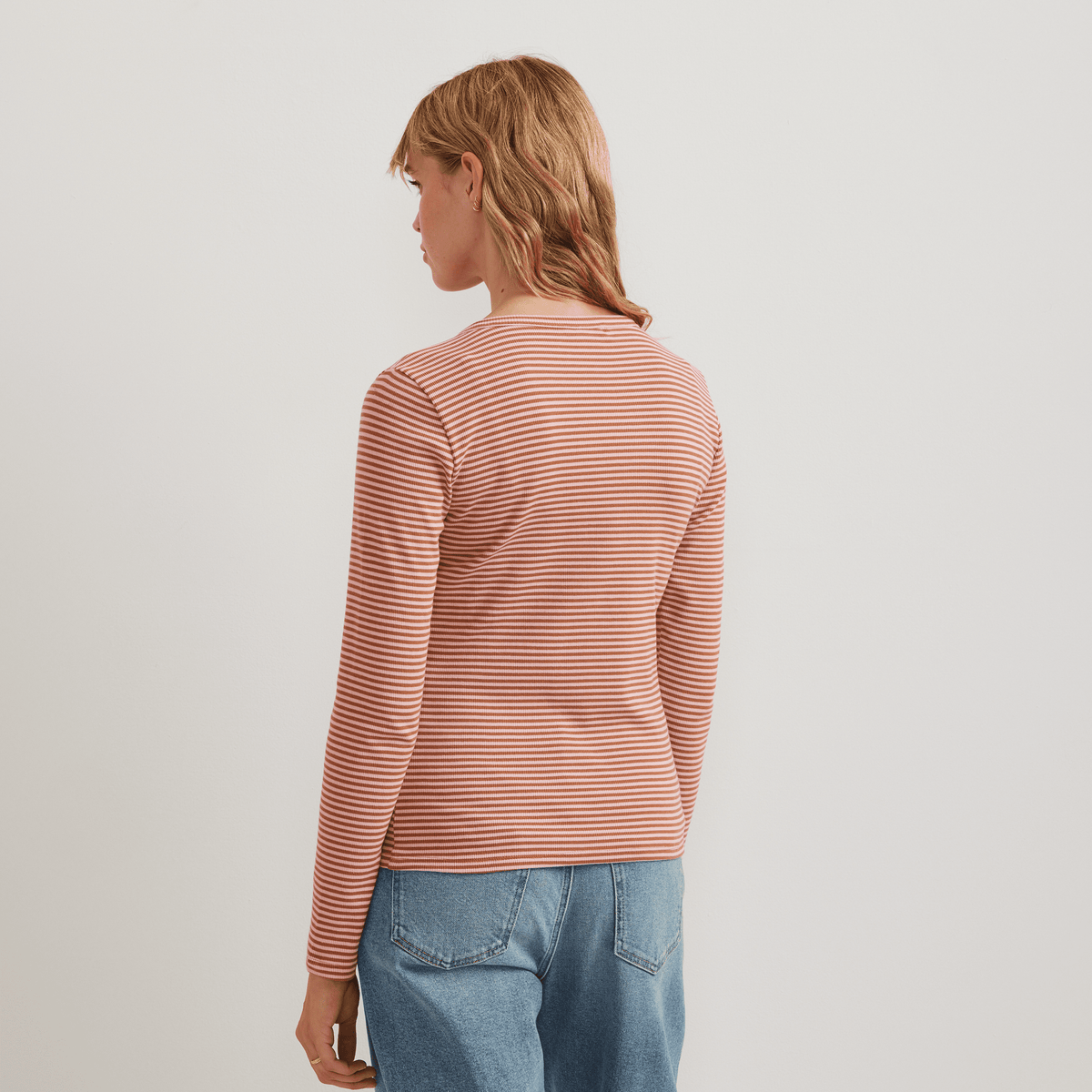 Women's Long-Sleeve Ribbed Henley T-Shirt – Stripe