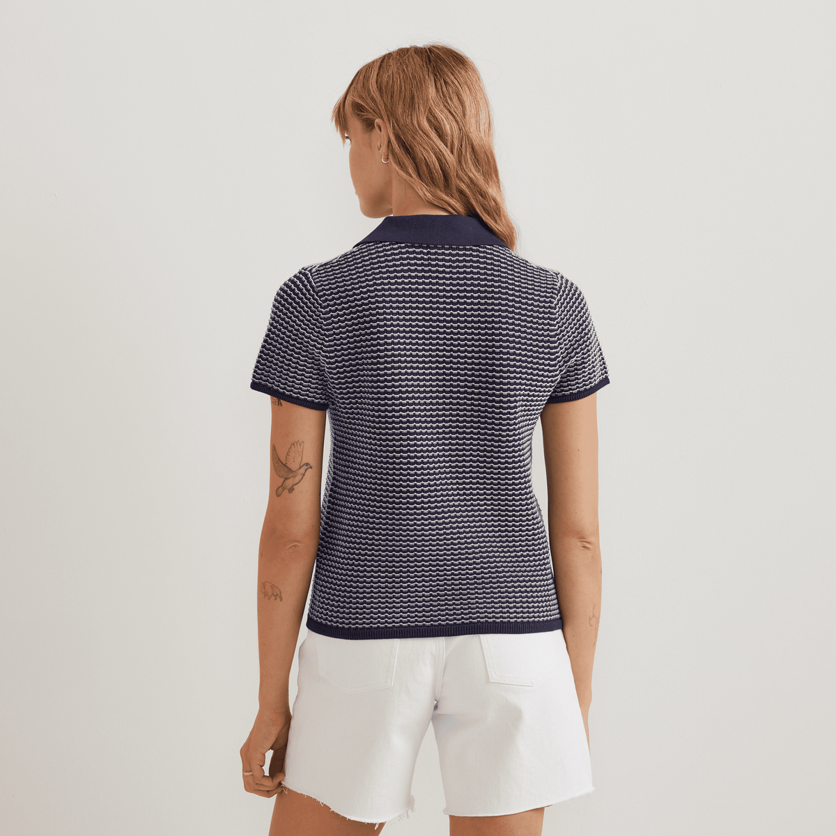 Women's Textured Microstripe Polo Sweater