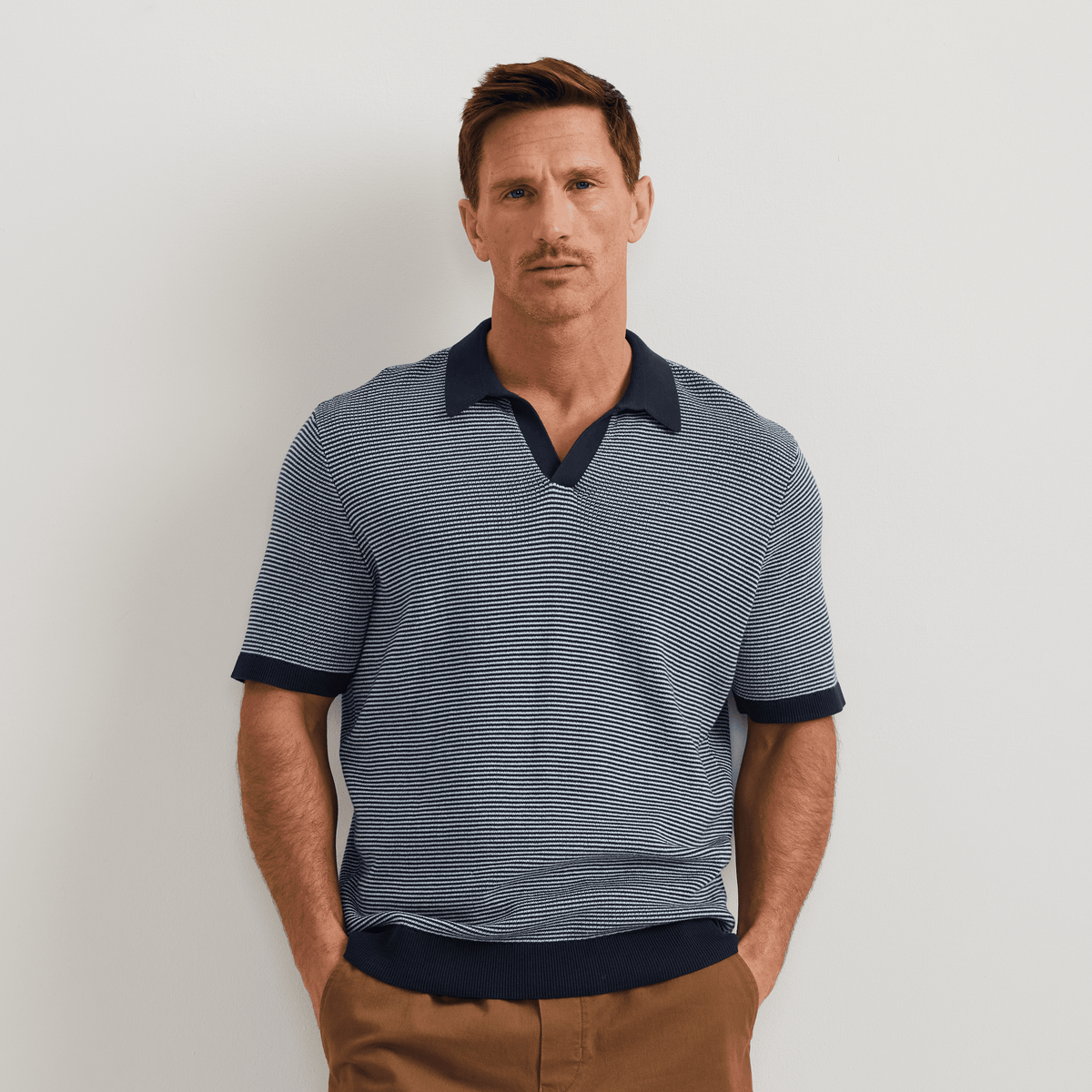 Men's Short Sleeve Novelty Polo Sweater – Stripe