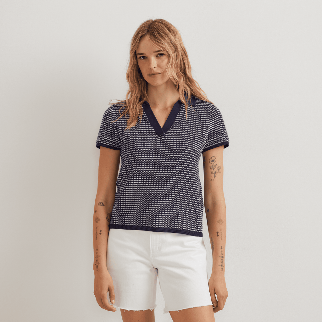 Women's Textured Microstripe Polo Sweater