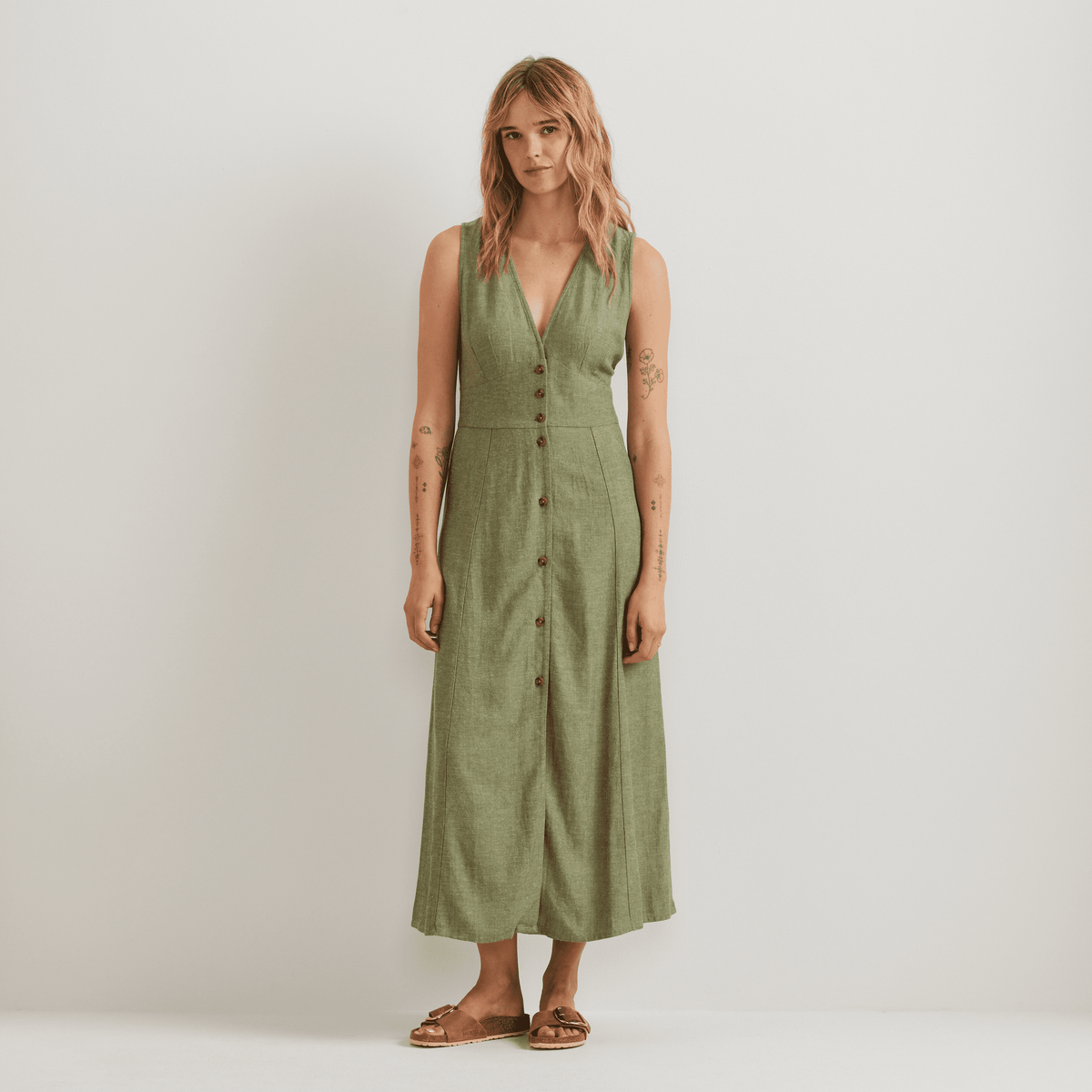 Women's Button Front Midi Dress