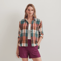 Women's Cotton Slub Plaid Long-Sleeve Shirt