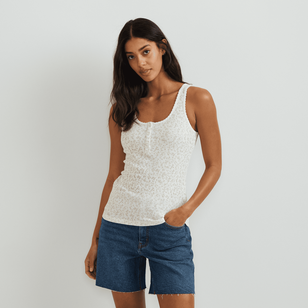 Women's Ribbed Henley Tank