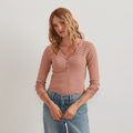 Women's Long-Sleeve Ribbed Henley T-Shirt – Stripe