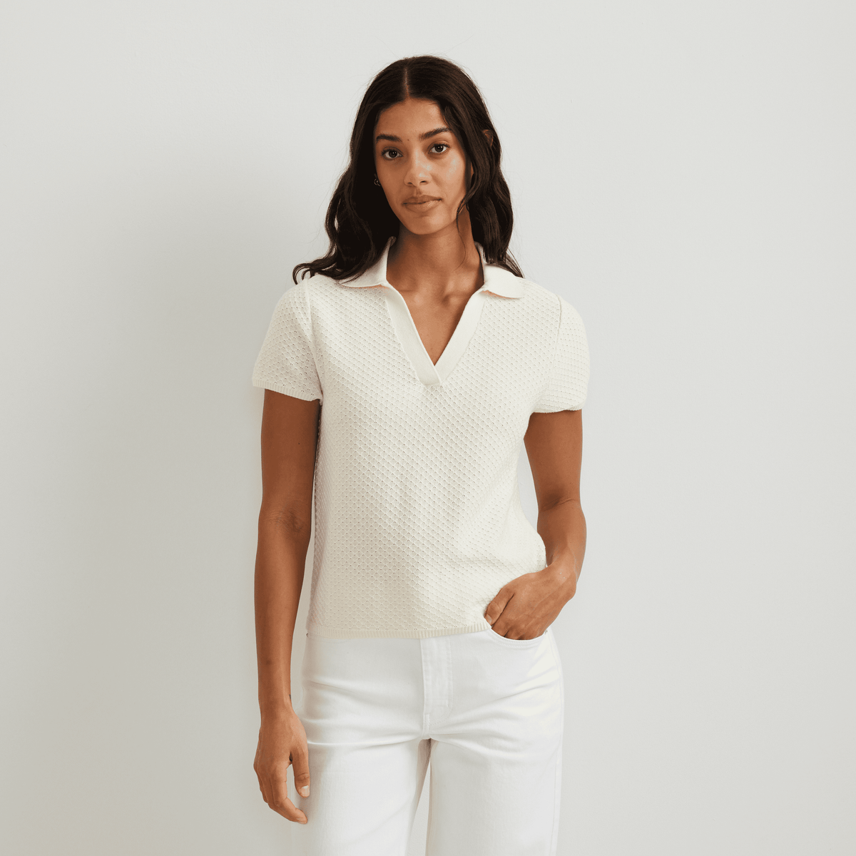 Women's Diamond Stitch Short Sleeve Pullover Sweater