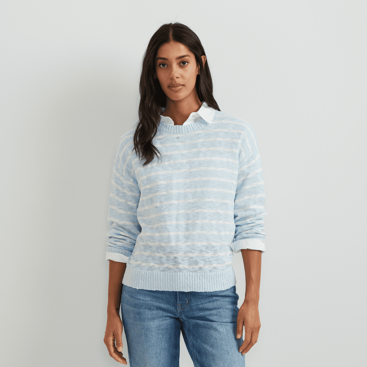 Women's Slub Stripe Crew Neck Sweater