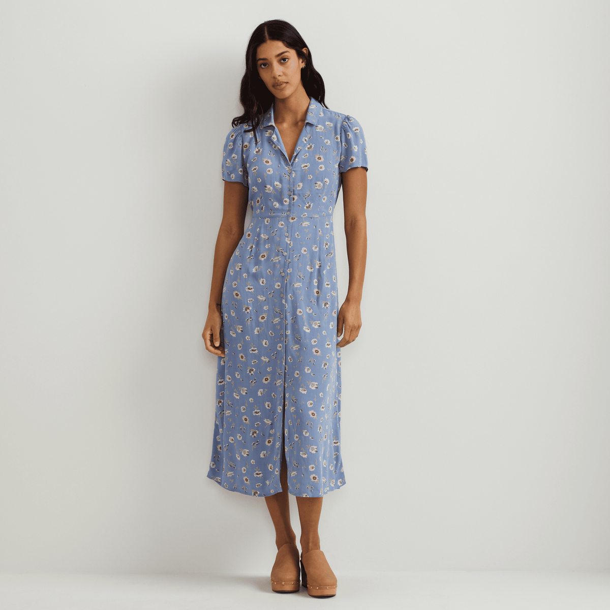 Women's Camp Collar Short-Sleeve Midi Dress