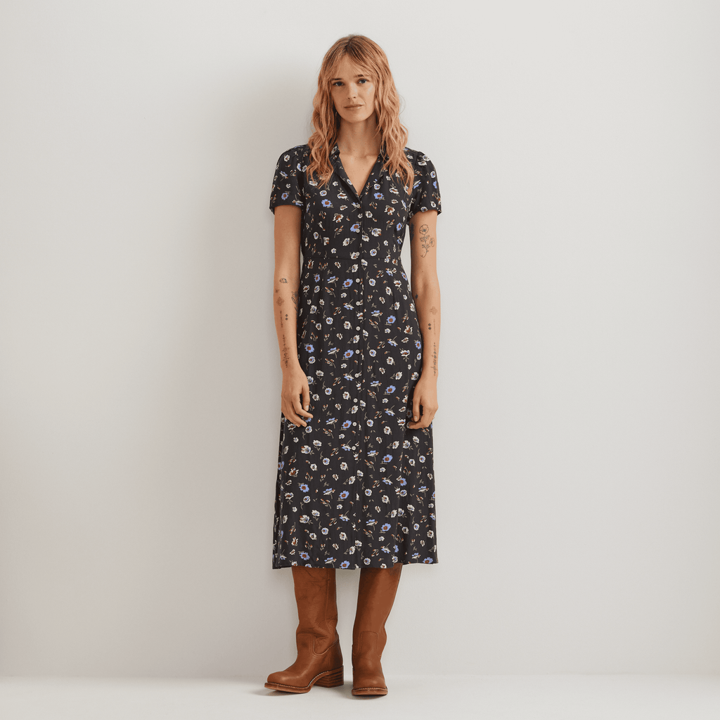 Women's Camp Collar Short-Sleeve Midi Dress