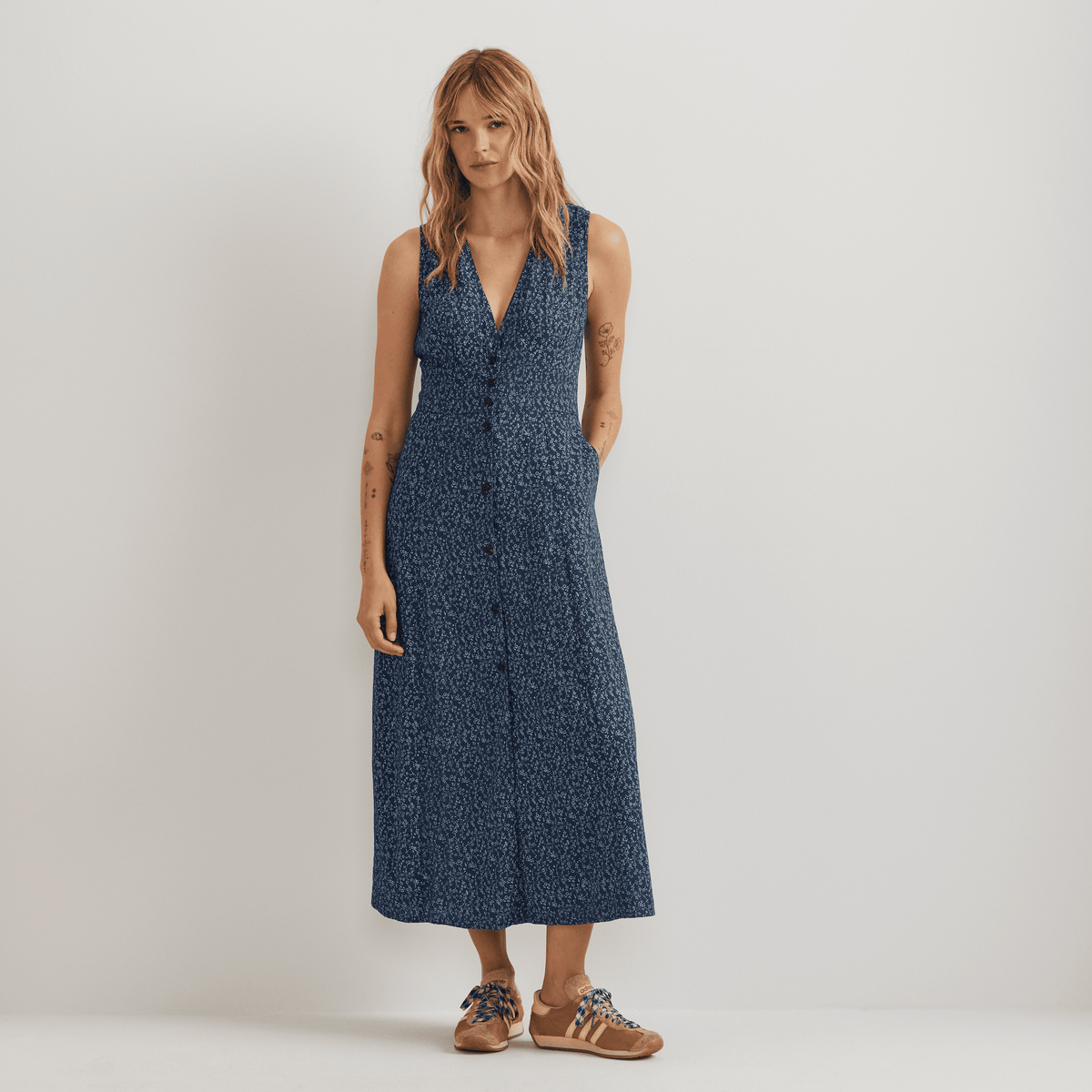Women's Button Front Midi Dress
